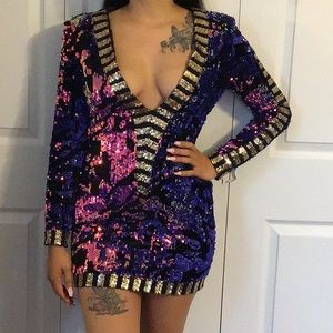 Rainbow Sequins Mini Dress